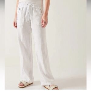 Athleta Cabo White Linen Wide Leg High Rise Pants Women’s Size 14